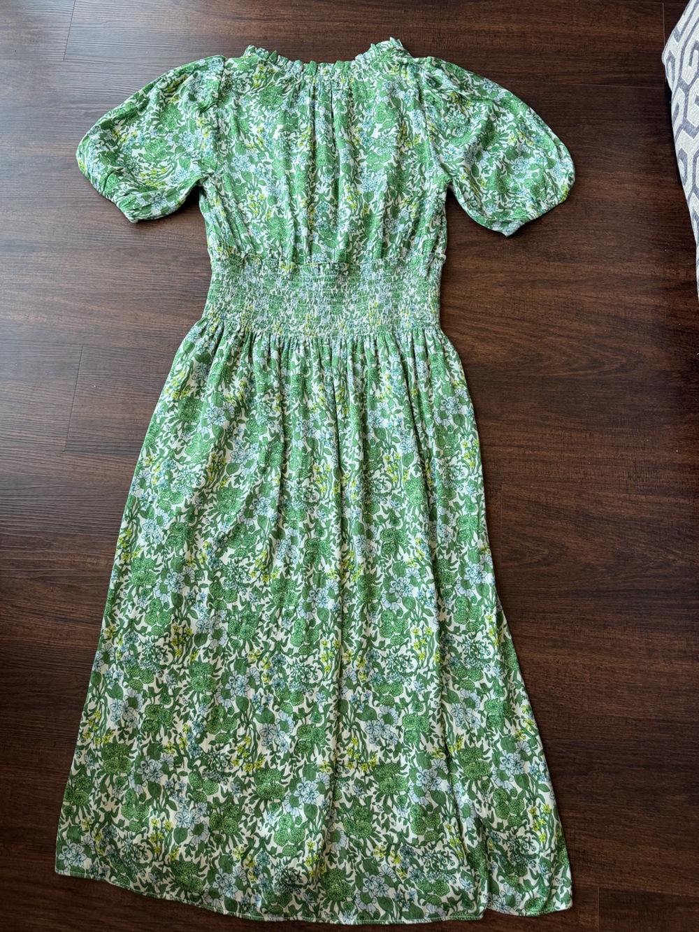 J Crew Smocked-waist featherweight satin dress in tossed floral - Picture 3 of 4